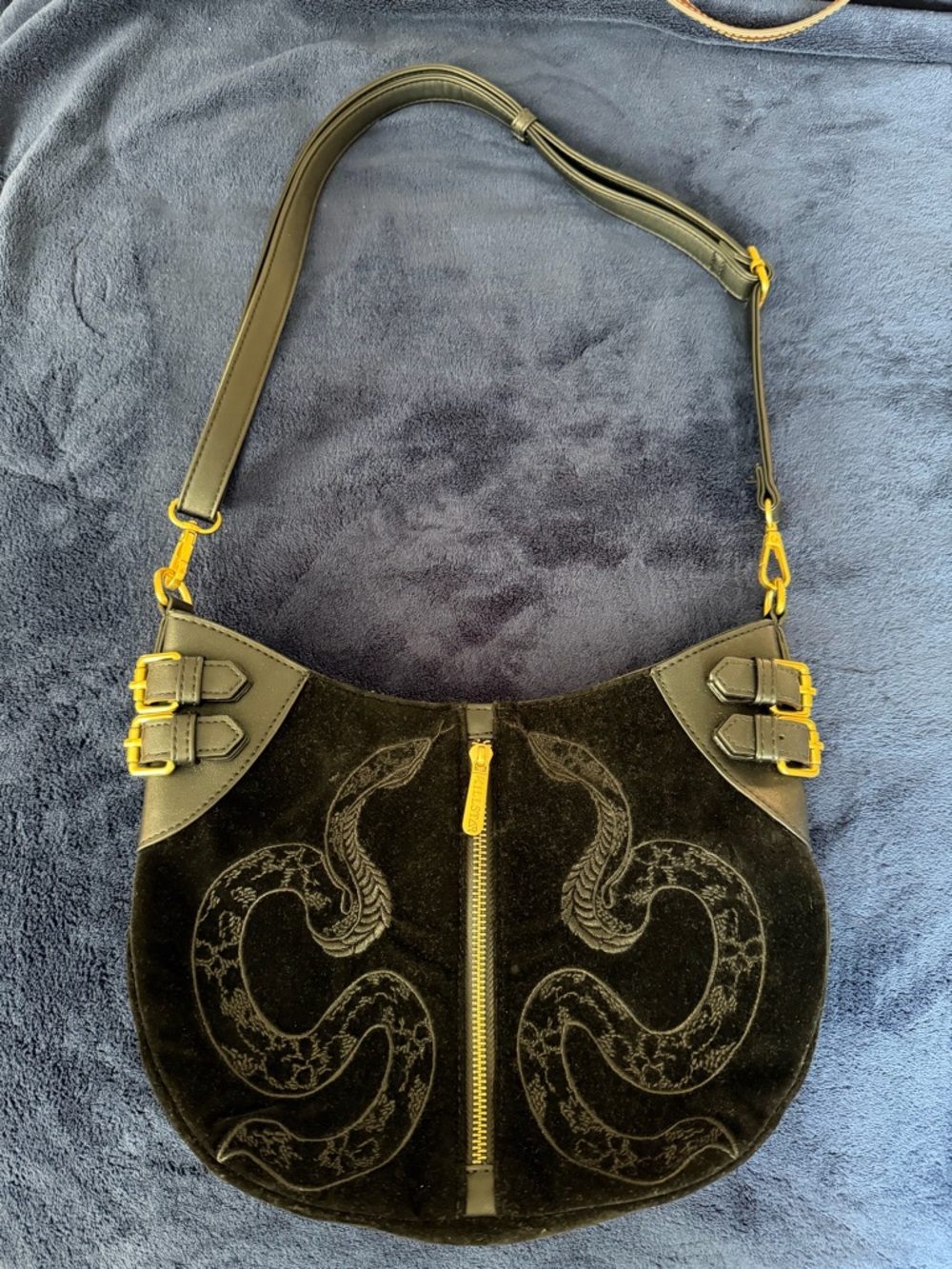 Killstar-Black Velvet Snake-Embroidered Shoulder Bag only used twice.